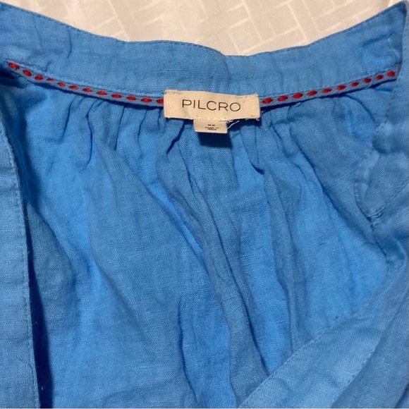 Pilcro (Anthropologie) Blue Cap Sleeve 100% Linen Blouse | Smocking | Breezy - Picture 9 of 10